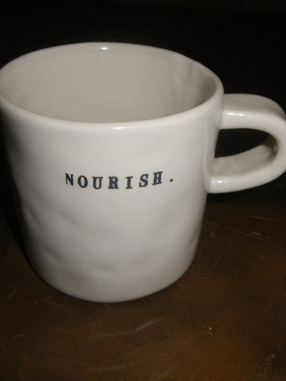 Rae Dunn Small Ceramic Coffee Tea Mug “NOURISH.”